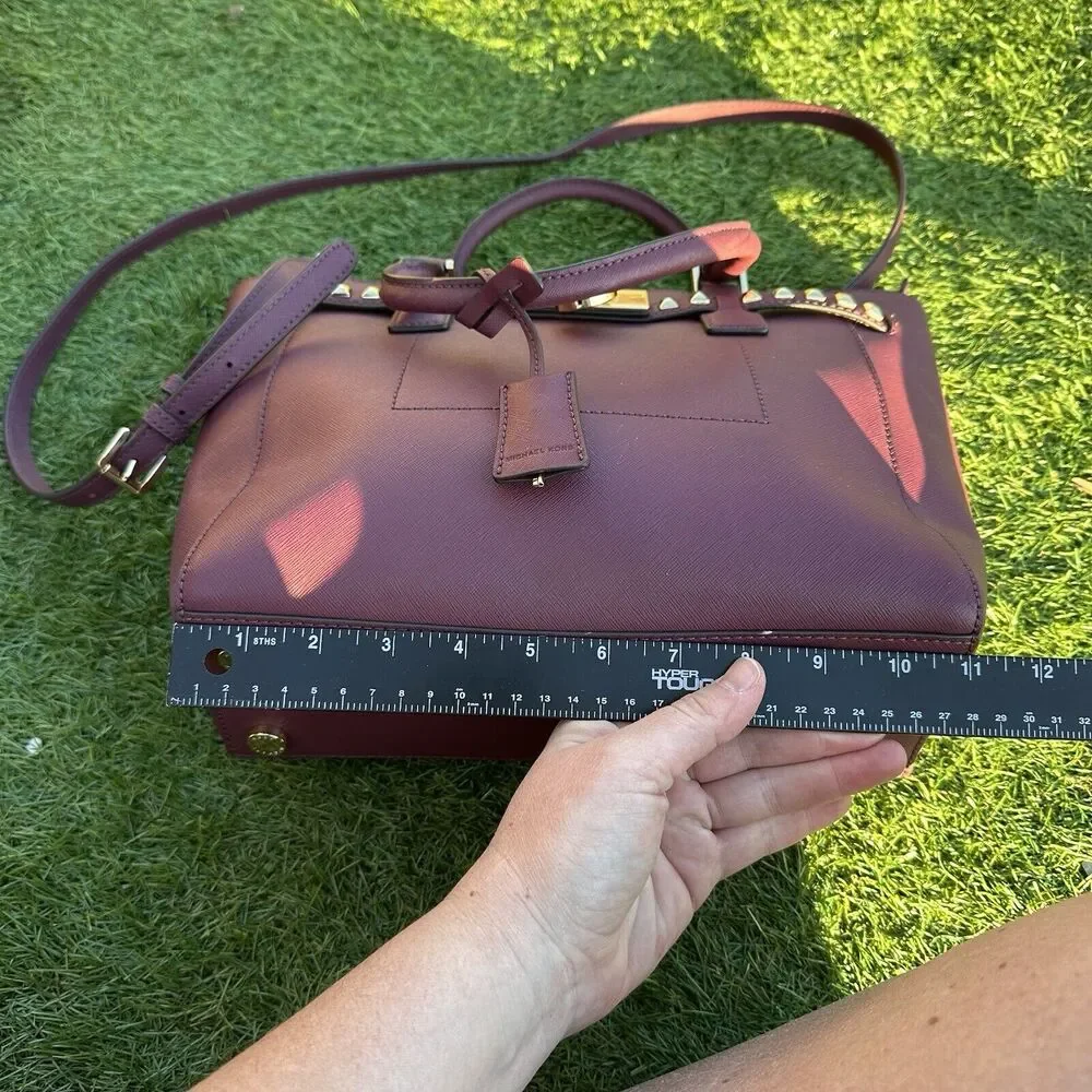 Michael Kors Hamilton‎ Purse Traveler Studded Burgundy Maroon Crossbody Bag